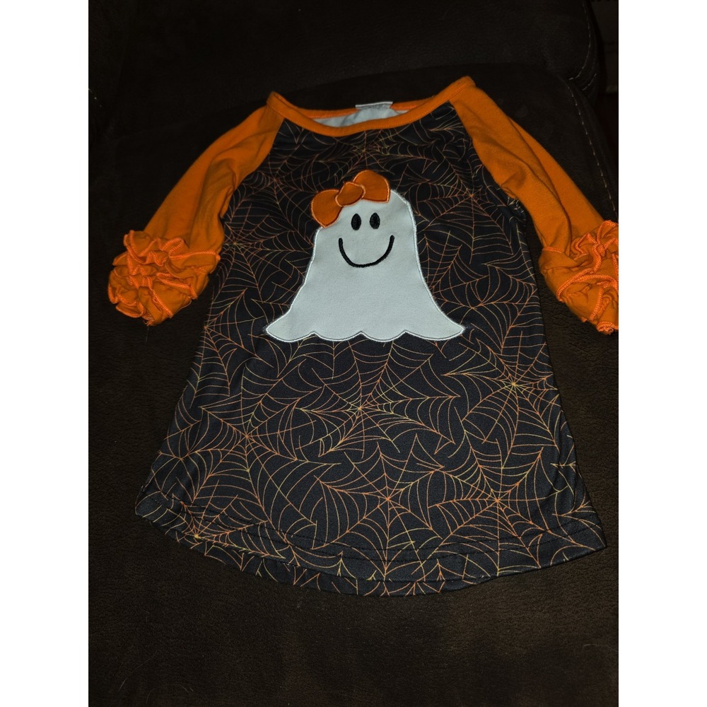 Boutique fall autumn Halloween ghost spiderweb dress size XS 6 12 months